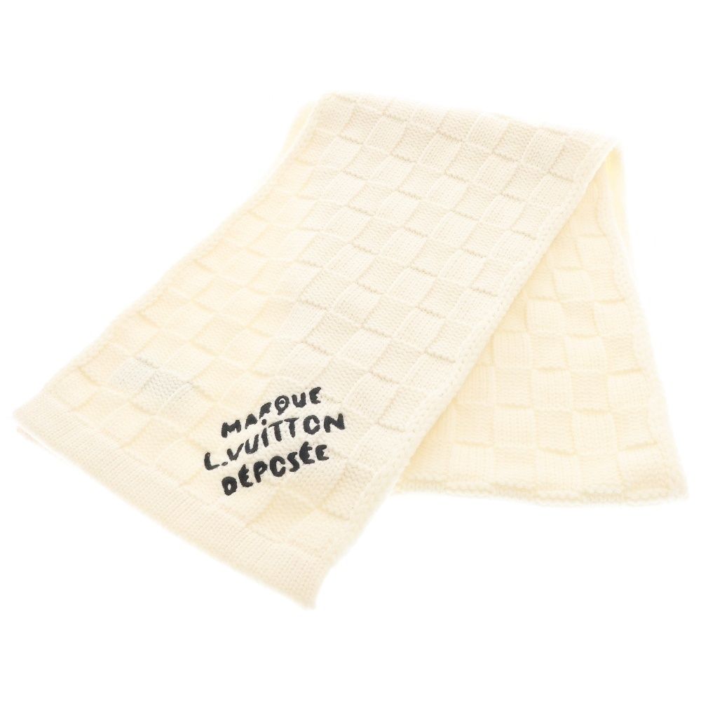 LOUIS VUITTON ルイヴィトン Demier Logo Heritage Snag Muffler M92755 ダミエ ロゴ ヘリテージ スナッグ ウール マフラー ホワイト LOUIS VUITTON (ルイヴィトン) Demier Logo Heritage Snag Muffler