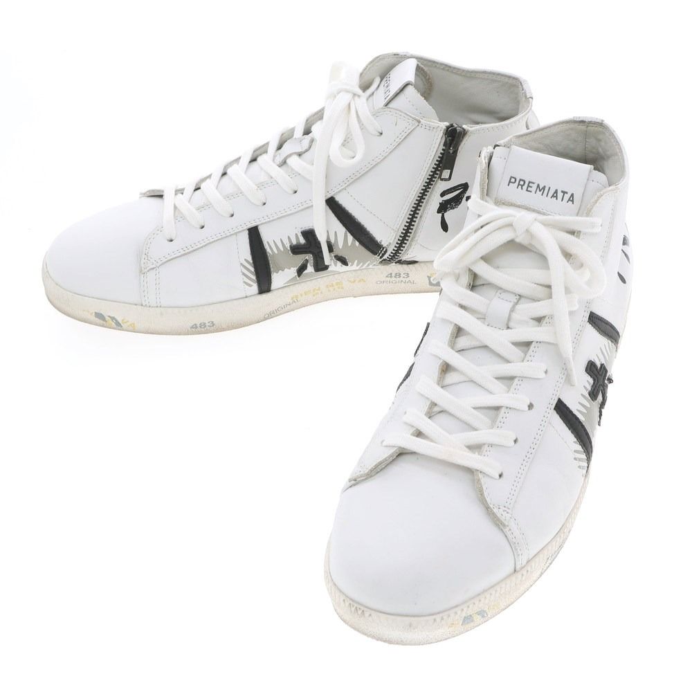 中古】プレミアータ PREMIATA WHITE レザー ミッドカット スニーカー