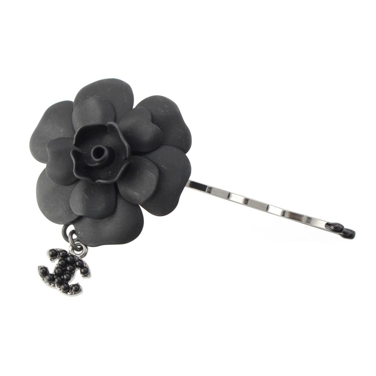 シャネル☆バレッタ　カメリア　ココマーク　ヘアピン　ヘア　アクセサリー　黒 CHANEL （未使用 展示品）シャネル カメリア ココマーク 髪留め