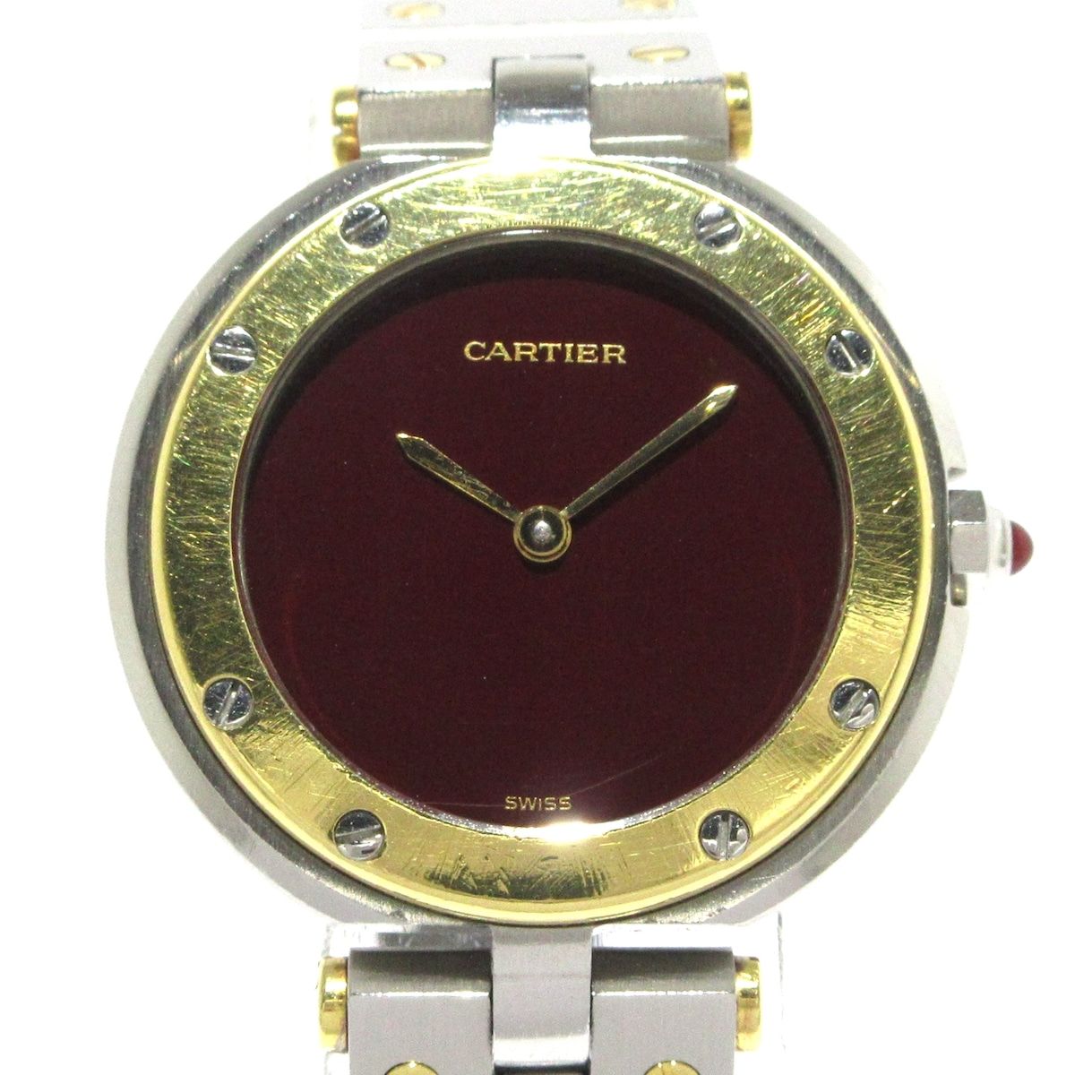 Cartier カルティエ 腕時計 サントス ラウンド レディース SS×K18YG ボルドー