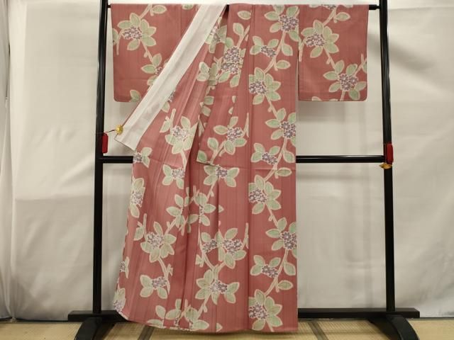 平和屋着物＊夏物 小紋 紗 枝花文 洗える着物 AAAZ5138sx