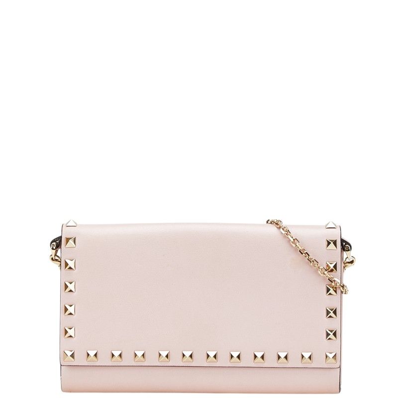 ヴァレンチノ ロックスタッズ チェーンウォレット ショルダーバッグ ピンク レザー レディース Valentino 1-0211115