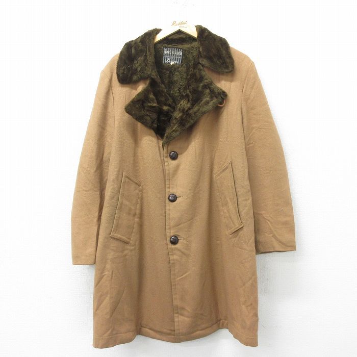 L/古着 長袖 ウール コート メンズ 80s 茶 ブラウン 内側フェイクファー 24oct18 中古 アウター
