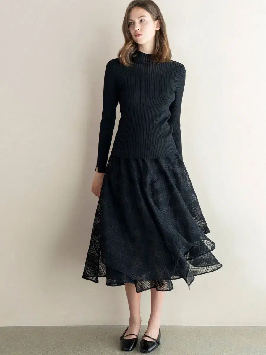 ブランド納品 ブラック CHECK フ レイヤード TIME ロング チュールスカート カジュアルチマチョゴリ