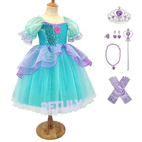 アリエル_100 [PETLILY] 人魚姫 アリエル ドレス 子供 Ariel マーメイド 衣装 女の子 コスプレ ワンピース お姫様 キッズコスチューム ガールズ ハロウィン クリスマス 仮装 衣装 変装 誕生日 プレ