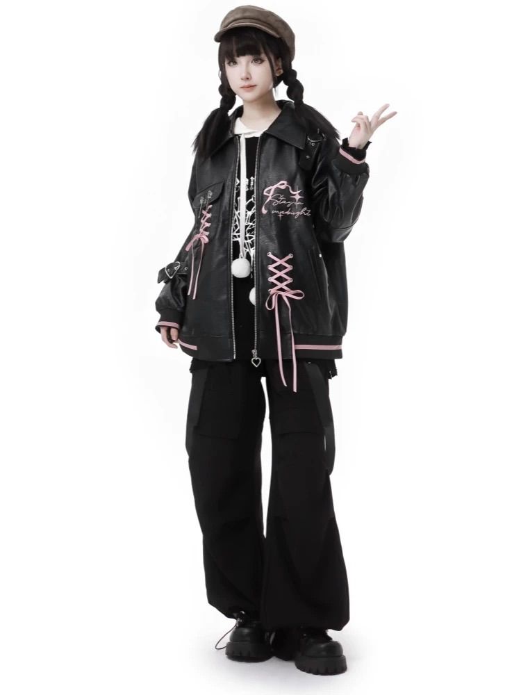 リボン♡革ジャン 合皮 ジャケット アウター サブカル ゴスロリ