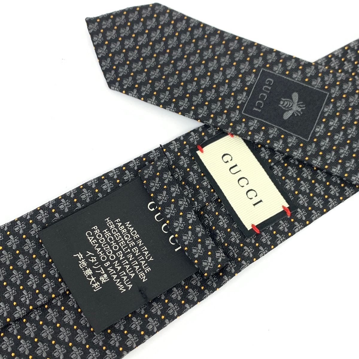 美品 GUCCI グッチ ネクタイ ブラック Bee柄 シルク100% メンズ