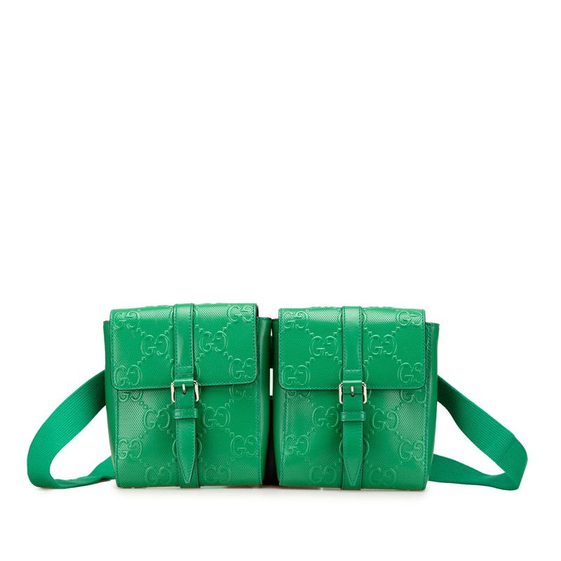 グッチ GGエンポス Wポーチ ウエストバッグ ボディバッグ 631339 グリーン レザー レディース GUCCI 1-0209645