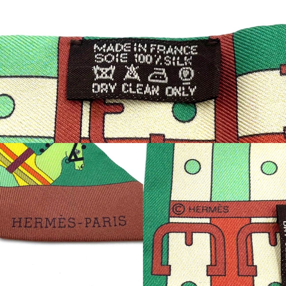 美品　エルメス　ツイリー　ロカバール　馬柄　グリーン、ブラウン 限定価格】 エルメス スカーフ レディース Twilly ツイリー