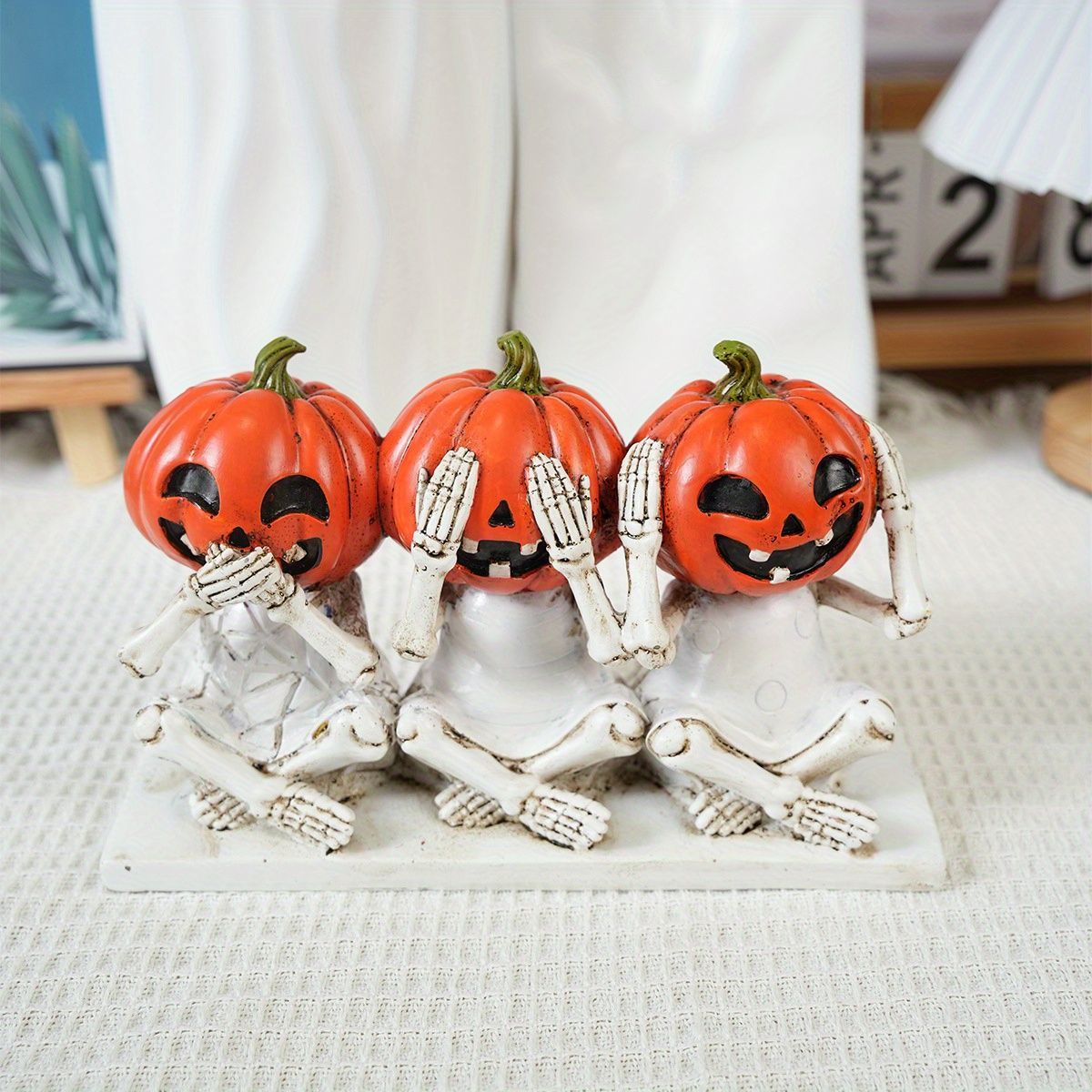 ハロウィン 置物 オブジェ ガーデンオーナメント 口 目 耳を隠している三人のかぼちゃ パンプキン 室内 屋外 インテリア 玄関 リビング ダイニング 装飾 庭 ガーデニング 装飾 ガーデン 樹脂 可愛い ギフト ハロウィングッズ ハロウィン装飾 イベント