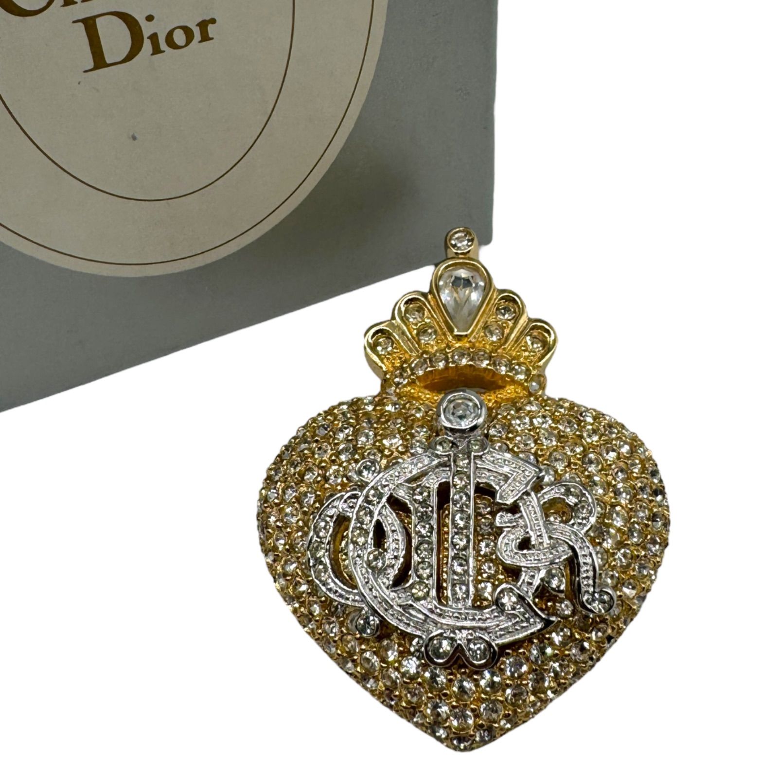 Christian Dior ラインストーン エンブレムブローチ エンブレムロゴ