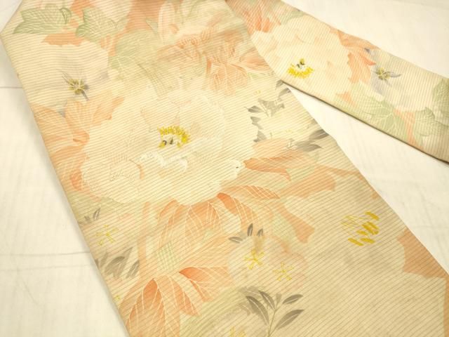 平和屋着物 夏物 アンティーク 大正ロマン 九寸名古屋帯 刺繍 草花文 正絹 DAAX8653cm