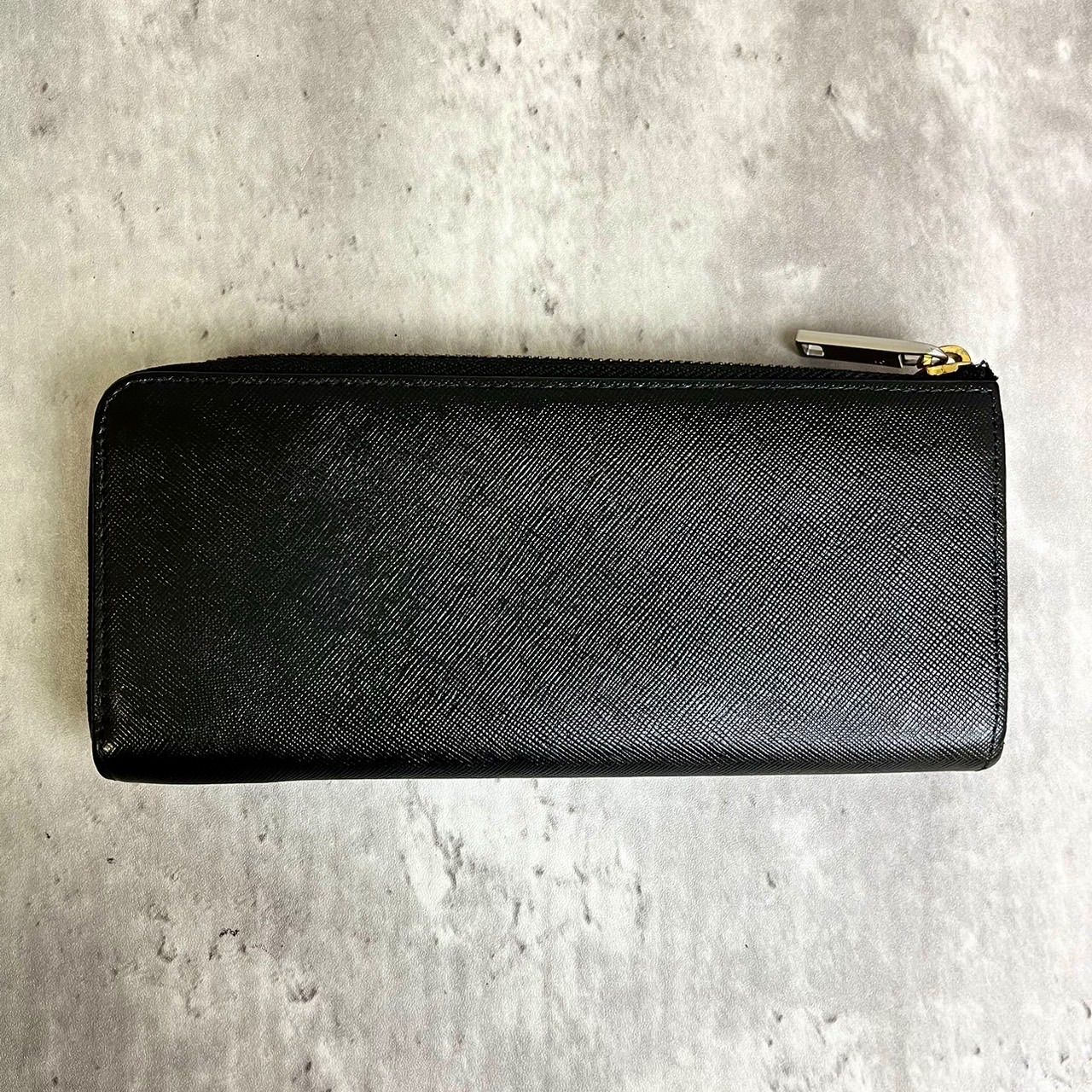 プラダ リボン ロゴ 長財布 レディース 型押しレザー ピンク ゴールド