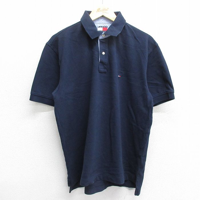 XL/古着 トミーヒルフィガー 半袖 ブラント ポロ シャツ メンズ 90s ワンポイントロゴ 鹿の子 コットン 紺 ネイビー 24apr06 中古 トップス