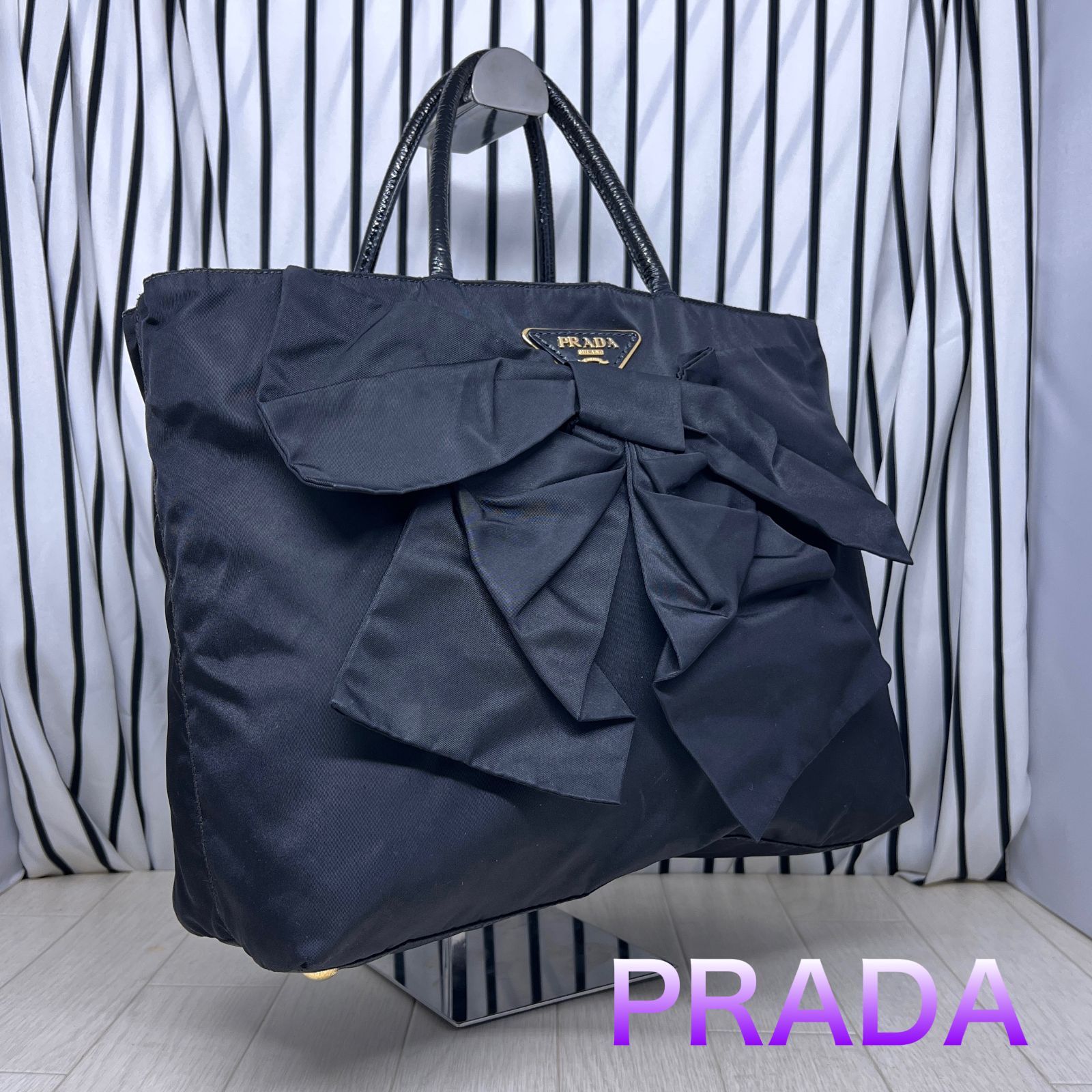 美品】PRADA×プラダ A4収納可能金色プレートトートバッグ-www