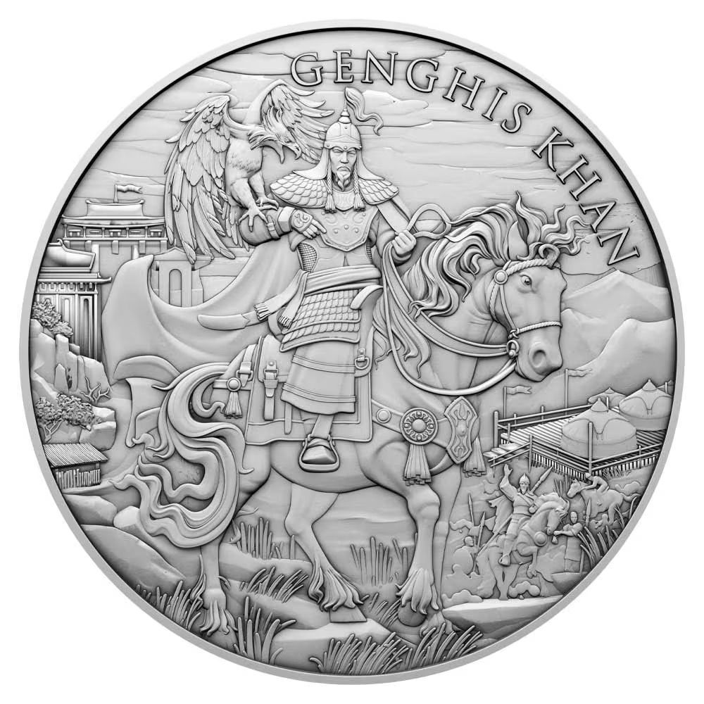 [保証書・カプセル付き] (新品) アメリカ「伝説の戦士シリーズ・ジンギスカン」純銀 1オンス メダル