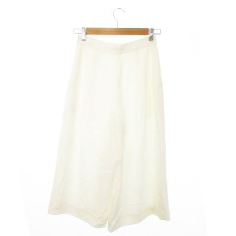 フォクシー FOXEY ガウチョパンツ ワイドパンツ ワンタック リネンライク ロゴプレート 38 S 白 ホワイト MN18 GY44