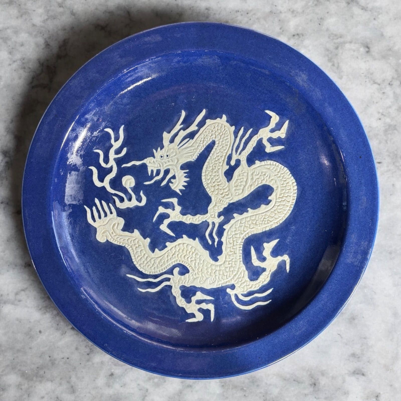 時代物 瑠璃釉 中国陶磁器 大皿 [龍] 丸皿 縁起物 ドラゴン 中国美術 
