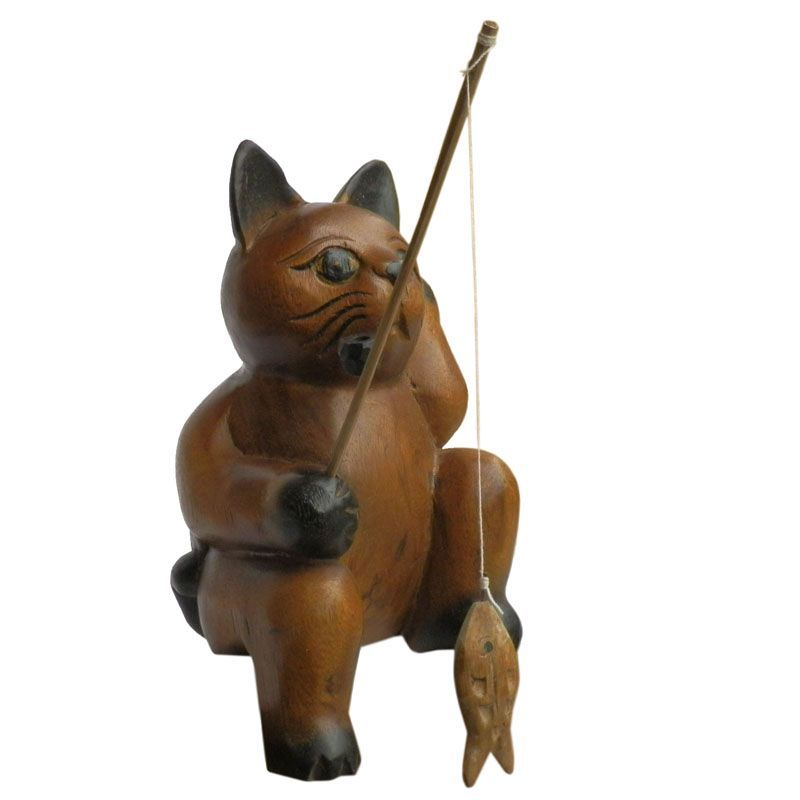 【アンティーク】猫の魚釣り 木彫 ビンテージ アンティーク】猫の魚釣り 木彫 ビンテージ アンティーク】猫の魚釣り