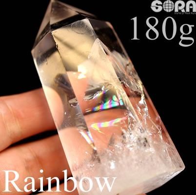 【GINGER掲載商品】 限定1点モノ】透明度高め 水晶 ポイント レインボー水晶 置物