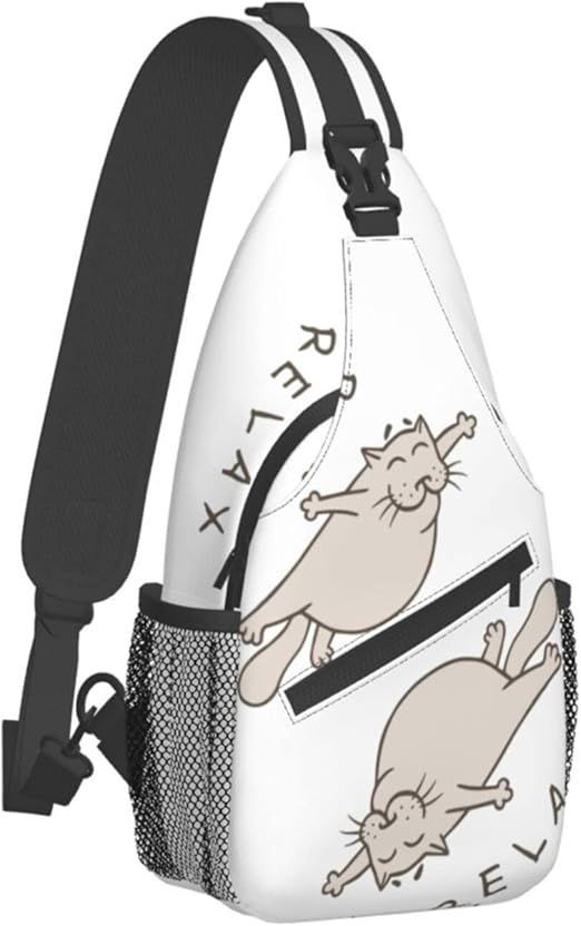 [DADABULIU] ボディバッグ 斜め掛け 猫 漫画 休憩 トトロ キュート 手描き 猫 漫画 休憩 トトロ キュート 手描き ショルダー バック メンズ レディース 軽量 防水 大容量 通勤 通学 ハイキング 旅