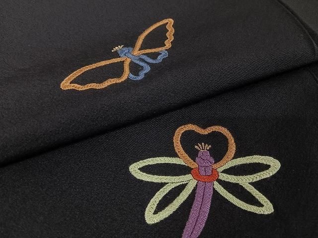 平和屋着物○総刺繍 八代目玉屋庄兵衛 訪問着 花蝶文 黒地 正絹 逸品  