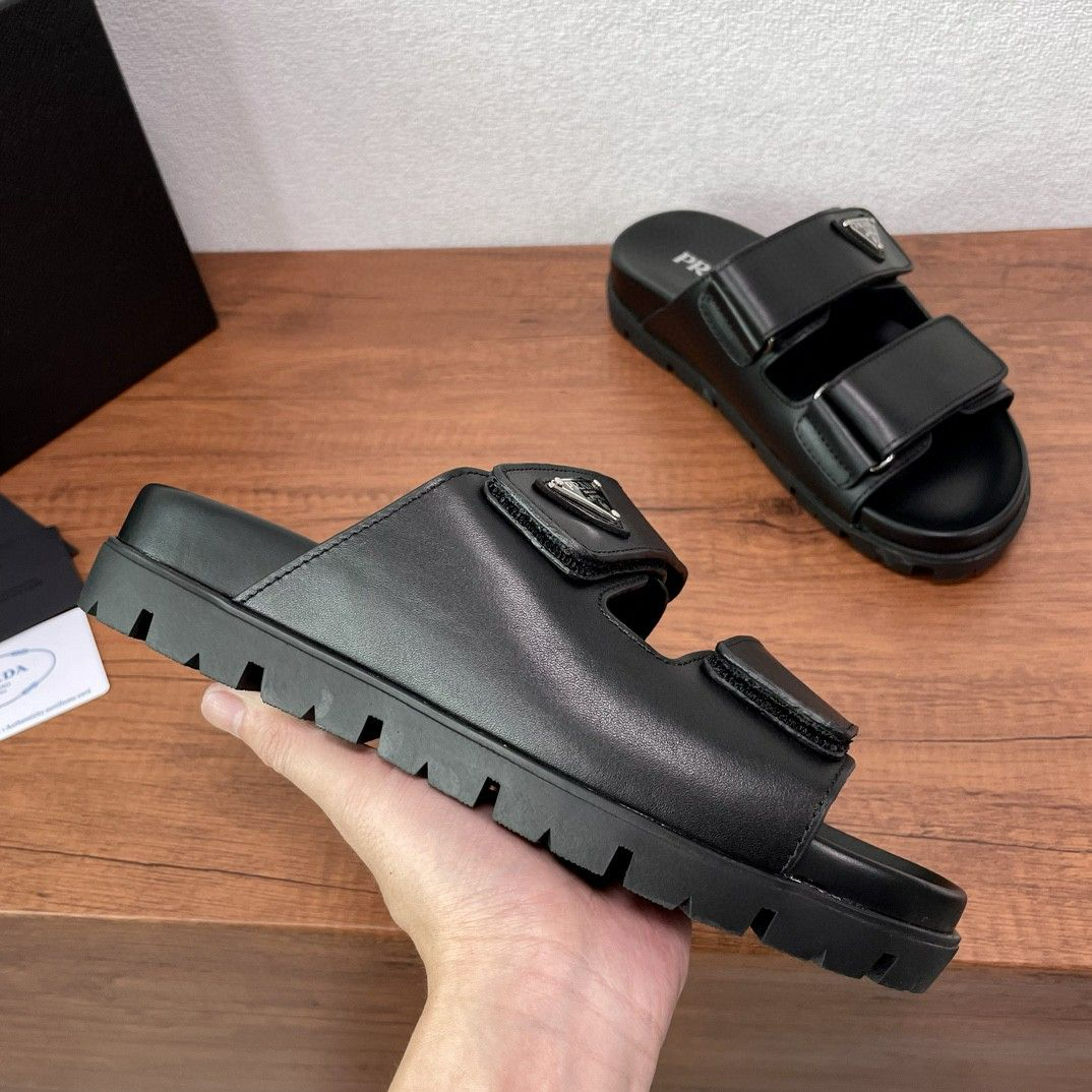 PRADA■メンズ レザー ストラップサンダル Black