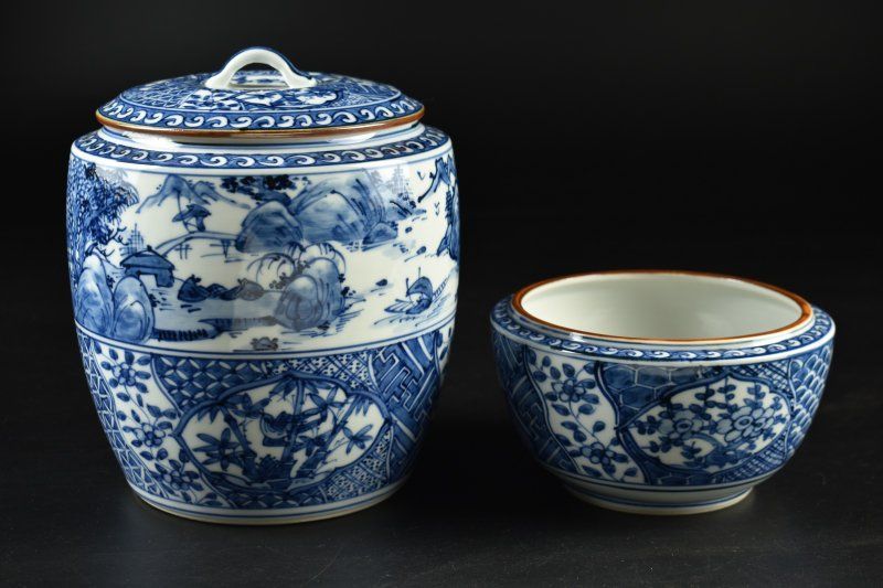 蔵A5292a 平安 高野 昭阿弥 染付 台子皆具 共箱 茶道具