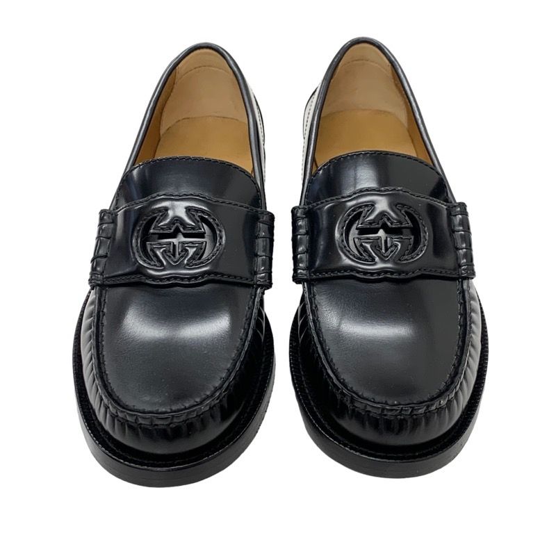 グッチ GUCCI ローファー 革靴 靴 シューズ レザー ブラック 黒 未使用 インターロッキングG - メルカリ