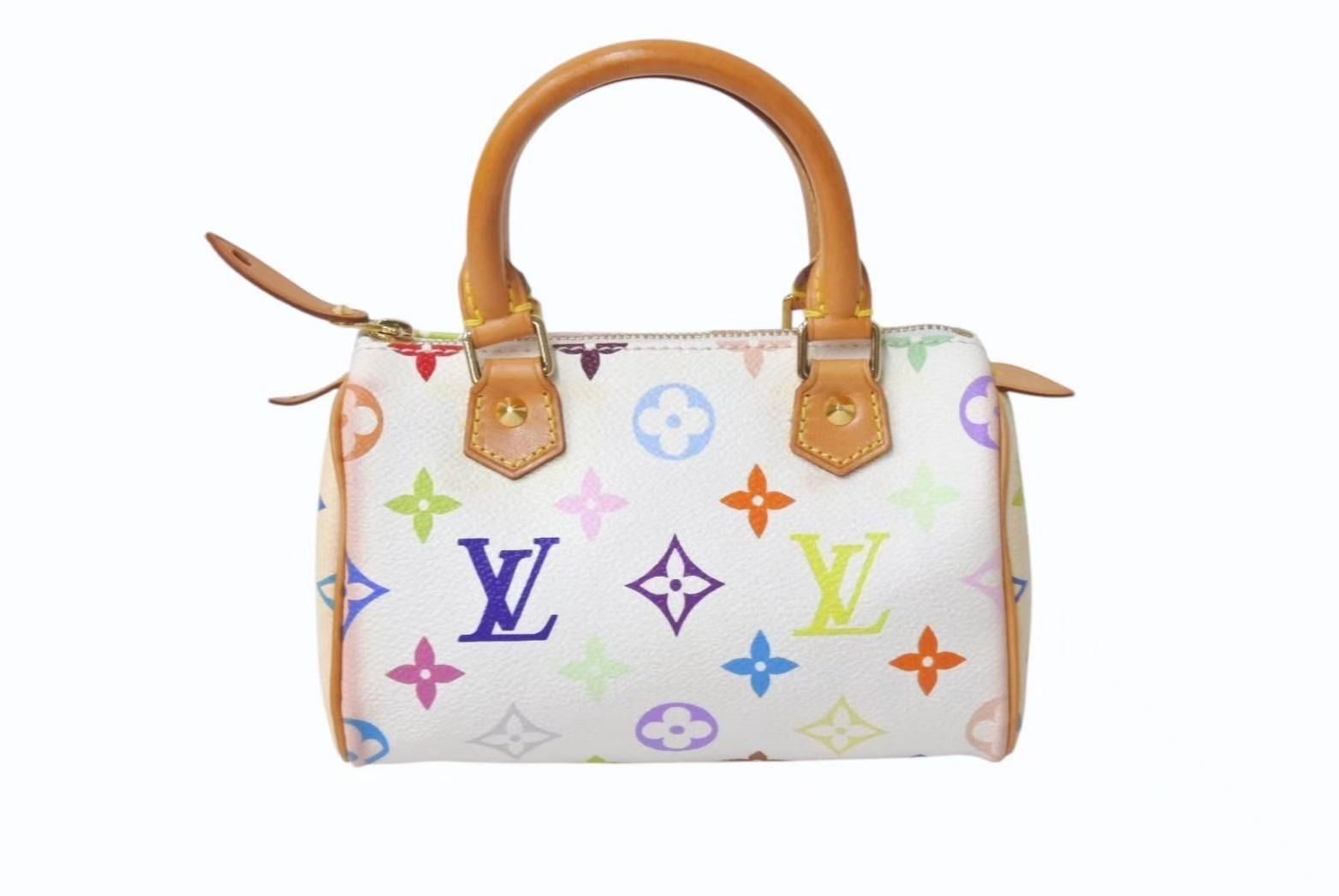 LOUIS VUITTON ルイヴィトン モノグラム マルチ ミニスピーディ ハンドバッグ M92645 PVC ヌメ革 ホワイト 村上隆 4b001320