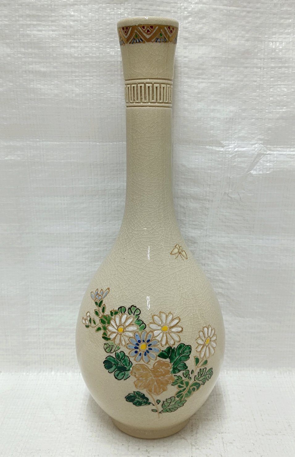 薩摩焼　白薩摩　廣田窯　金彩花絵　鶴首花瓶　一輪挿し 薩摩焼 白薩摩 廣田窯 金彩花絵 鶴首花瓶 一輪挿し - メルカリ