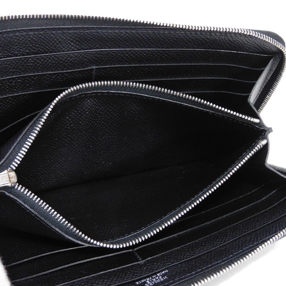 HERMES エルメス アザップ ロング クラシック ラウンドファスナー ロングジップウォレット ロングウォレット シルバー S金具 パラジウム オールレザー ヴォーエプソン ブラック 長財布 HERMES エルメス アザップ ロング クラシック 箔押し ロゴ ラウンド