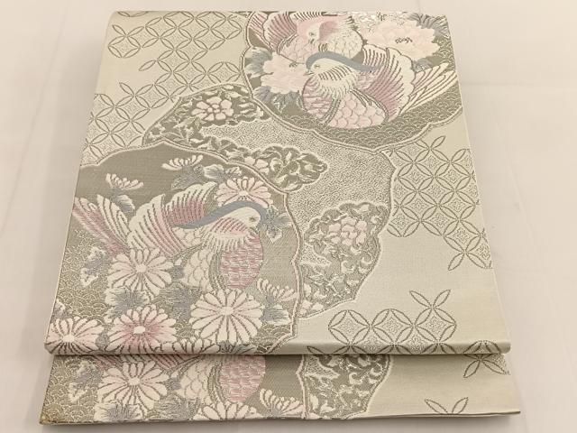 未使用！六通柄袋帯✨唐織　プラチナ二重箔　正絹☆ 平和屋着物◎六通柄袋帯 唐織 プラチナ本銀箔二重織 千寿錦 亀甲