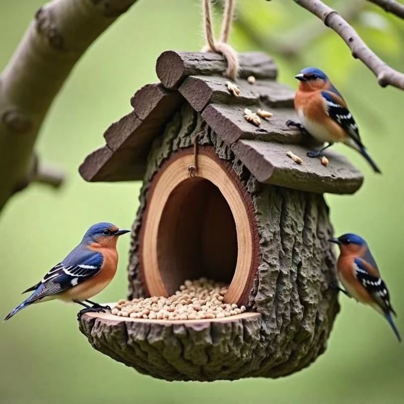 巣箱 鳥の巣 鳥の巣箱 バードハウス バードルーム 鳥用品 鳥かご 巣箱 庭園 自然 装飾 ぶら下げ 吊り下げ 休憩所 木の家 餌台 餌箱付き バードフィーダー