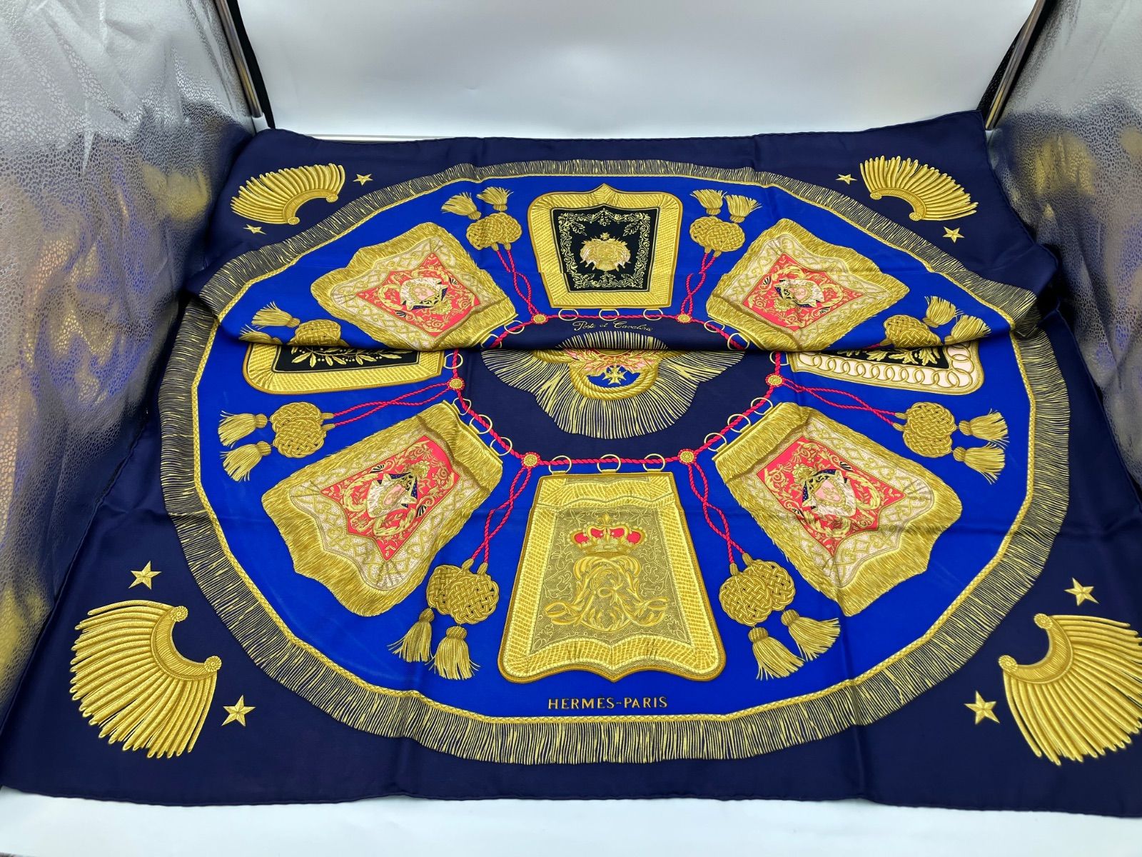 Herms エルメス カレ 90 スカーフ タンブールの太鼓 ブルー