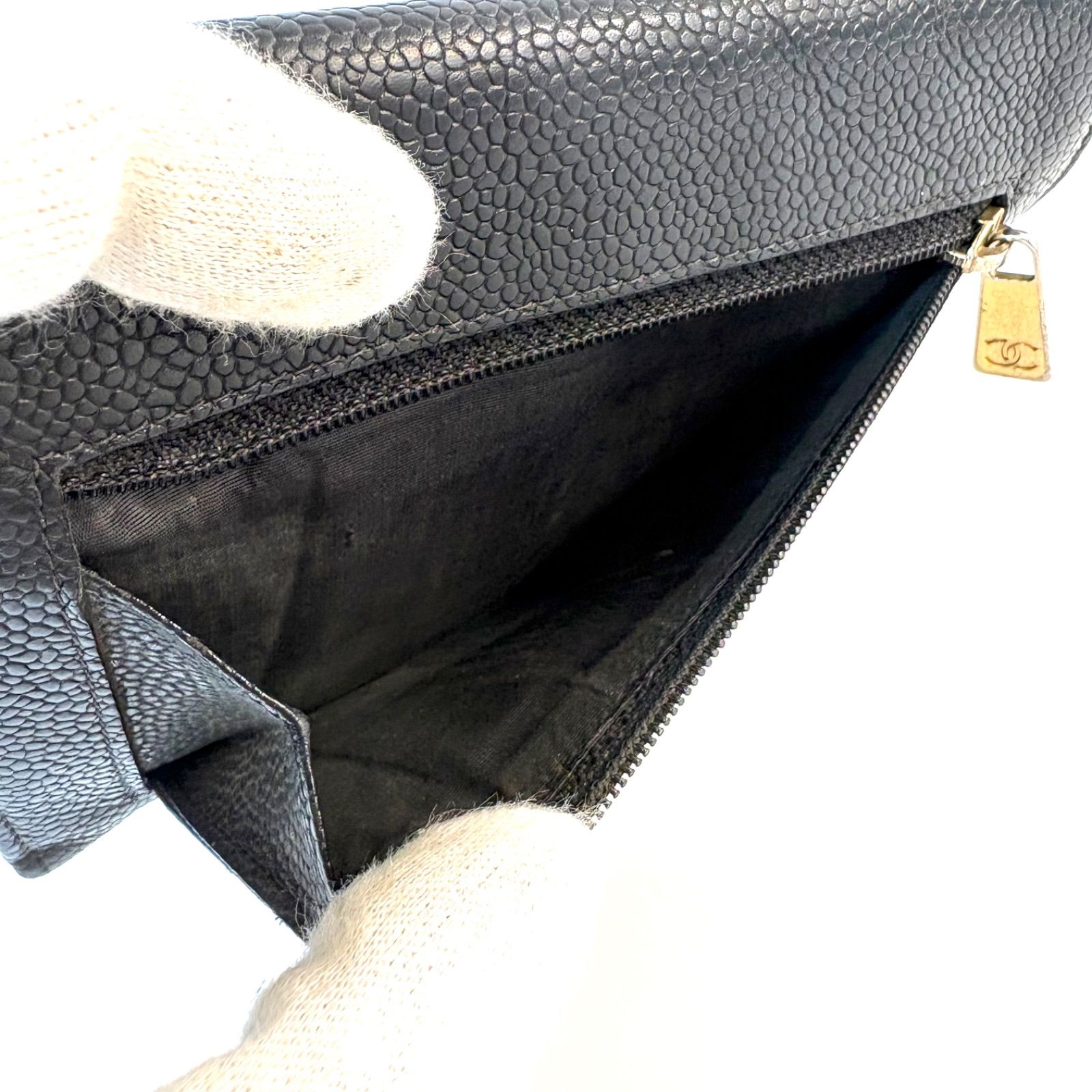 値下げ不可 シャネル ココマーク 財布 CHANEL 美品】CHANEL シャネル ココマーク キャビアスキン 長財布