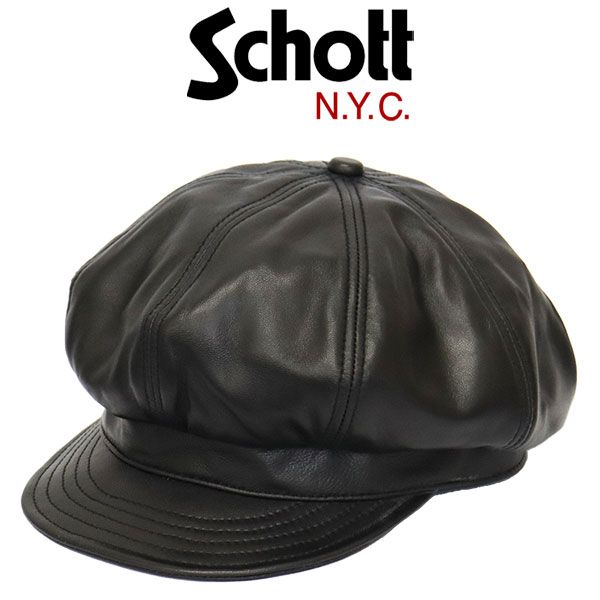 Schott (ショット) 2974001 3129113 LEATHER NEWSBOY CAP レザー ニュースボーイ キャップ キャスケット  09(10) BLACK L - キャスケット