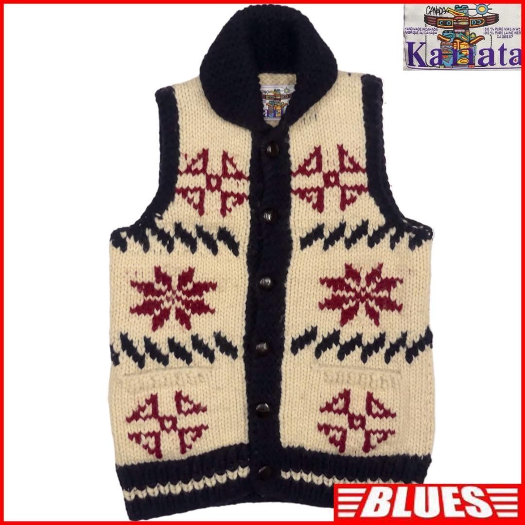【美品】希少 Kanata カナタ カウチン ニットベスト スカル XL カウチンセーター kanata ニット XS カナダ製 カナタ ベスト