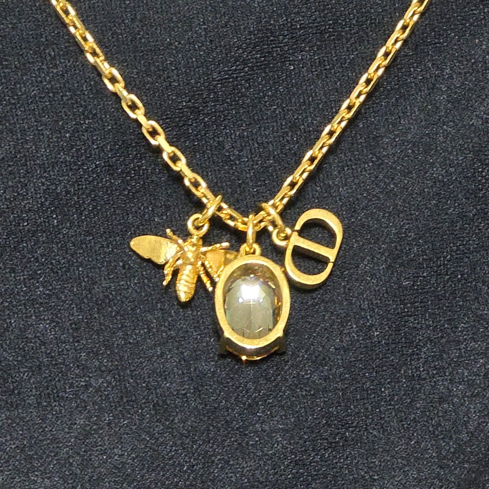 DIOR ディオール Petit CD ビー クリスタル ネックレス ゴールド