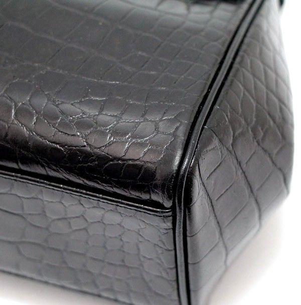 YSLイヴサンローラン クロコ型押し ハンドバッグ ヴィンテージ ブラック系 Yves Saint Laurent イヴサンローラン ハンドバッグ クロコ型