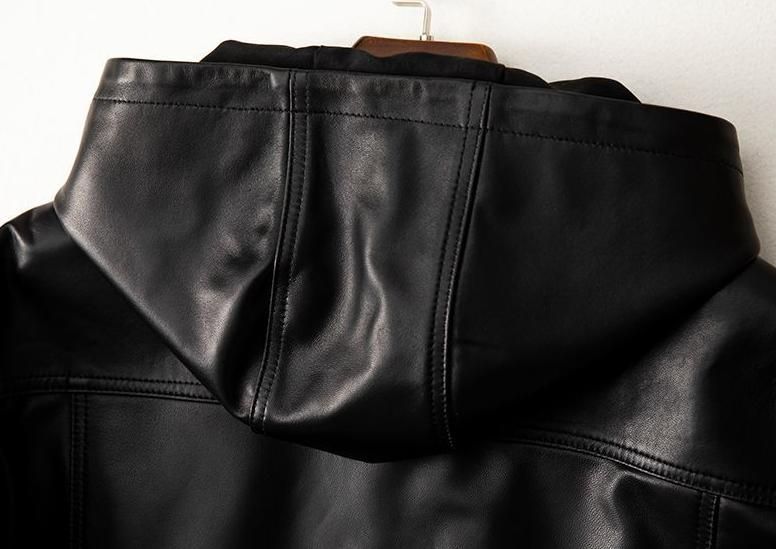 レディース上質 本革 超ソフトなラムレザージャケット黒 帽子付ラムレザーコート GULLKHAN_COM