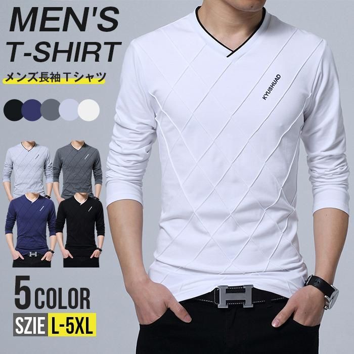 Tシャツ メンズ 長袖 vネック スリム 長袖Tシャツ ゴルフウェア オシャレ 大人 30代 40代 50代 カジュアル カットソー ティーシャツ 秋 ビジネス 父の日 zzz60777455a9