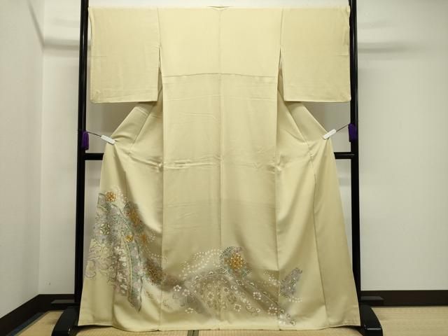平和屋着物●豪華色留袖 駒刺繍 花唐草文 暈し染め 金彩 ロング丈 正絹 CAAY8148gh