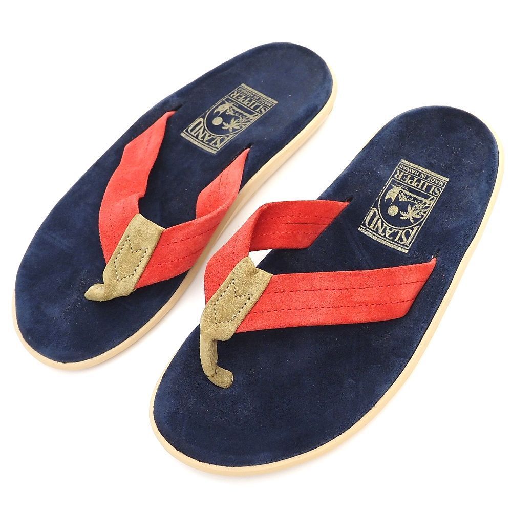 超 ISLAND SLIPPER スエードレザー サンダル サイズ 7 ネイビー|ベージュ|レッド アイランドスリッパ メンズ 5SB|H0671S|KUG04|