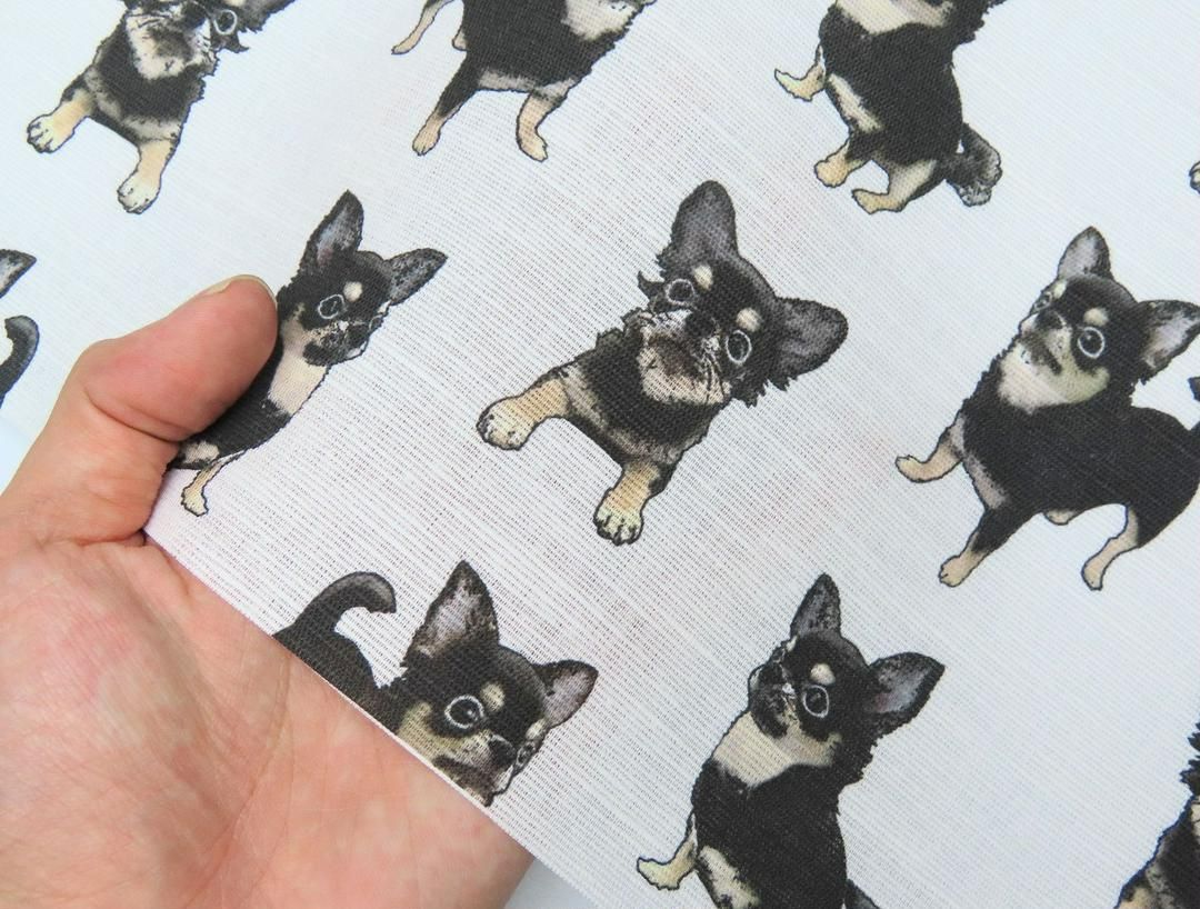 ゆきちゃん限定】X742 チワワ ブラックタン ホワイト 布 生地 1m