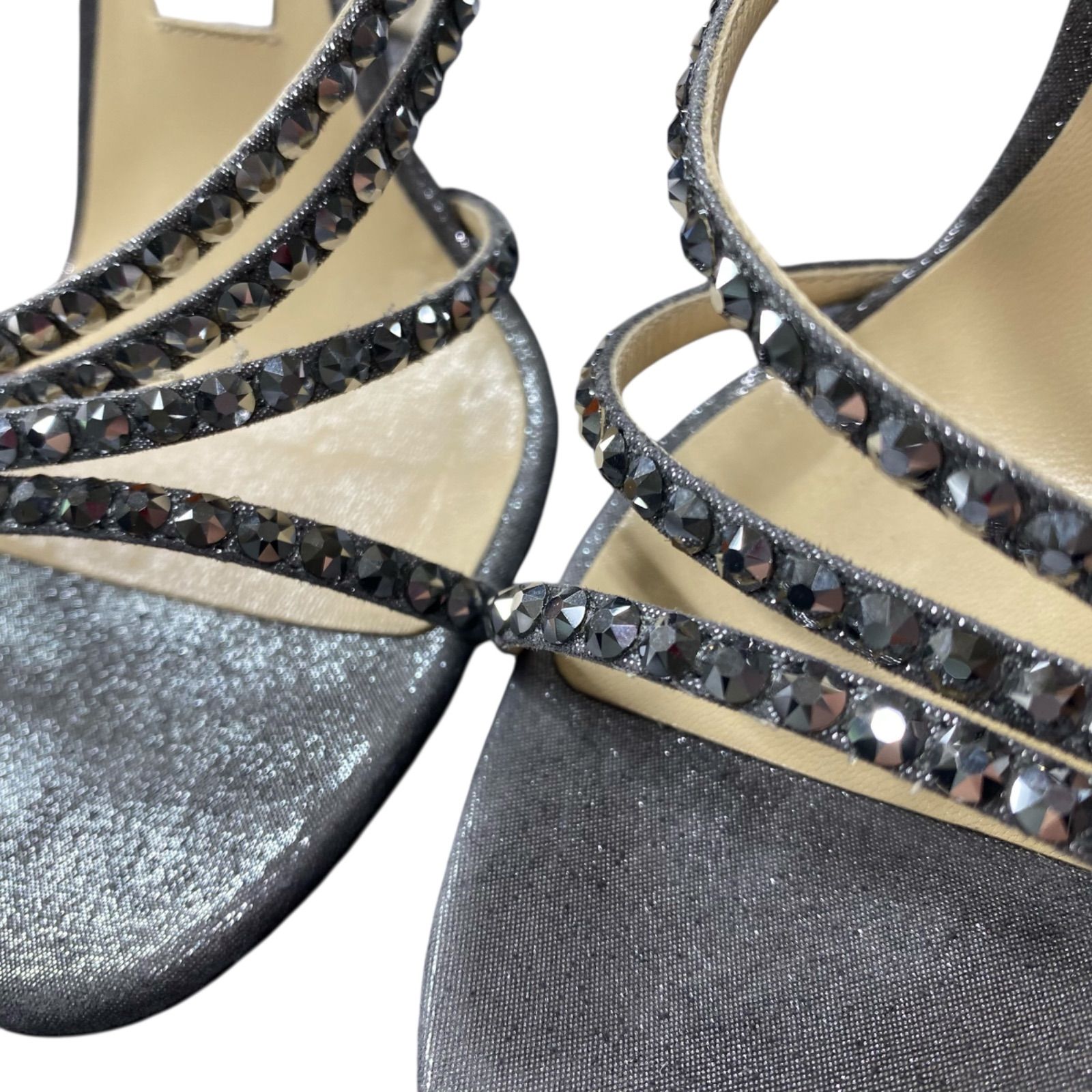 Jimmy Choo シルバー ハイヒールサンダル 美品 ジミーチュウ JIMMY CHOO ラインストーン サンダル