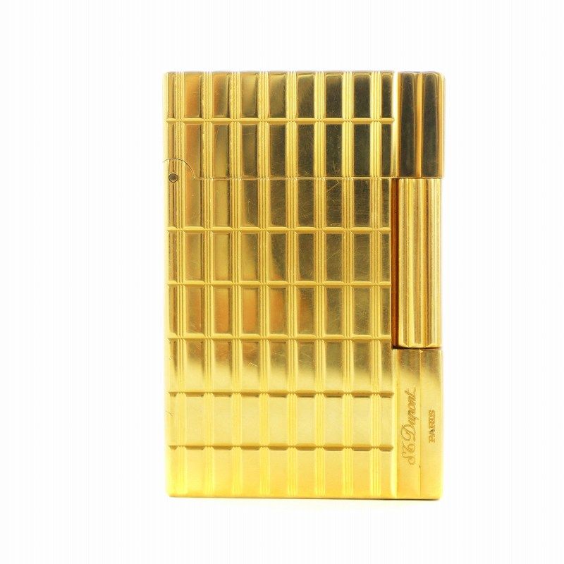 エステーデュポン S.T.DUPONT GATSBY ギャツビー ガスライター ローラー 喫煙具 タバコ ロゴ 格子柄 火花 済 ゴールド 金色 GY18 |MQ