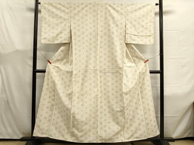 平和屋着物▽上質な紬 単衣 麻の葉間道 正絹 逸品 CAAV3778dy