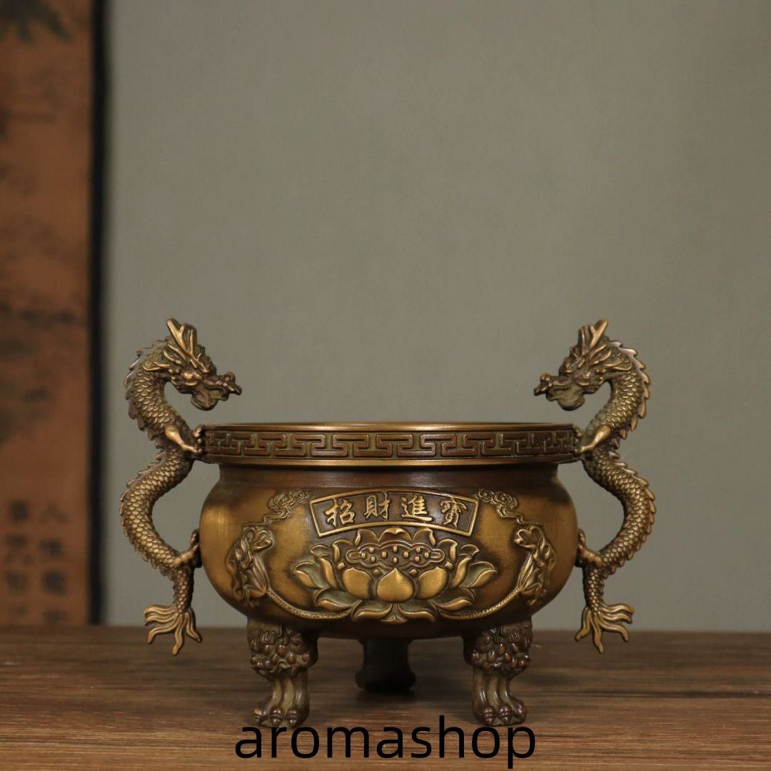 銅器 香炉 双龍耳蓮華香炉 三足鼎 仏堂挿香香炉 双龍炉 装飾品 工芸品 置物 銅器 香炉 双龍耳蓮華香炉 三足鼎 仏堂挿香香炉 双龍炉 装飾品