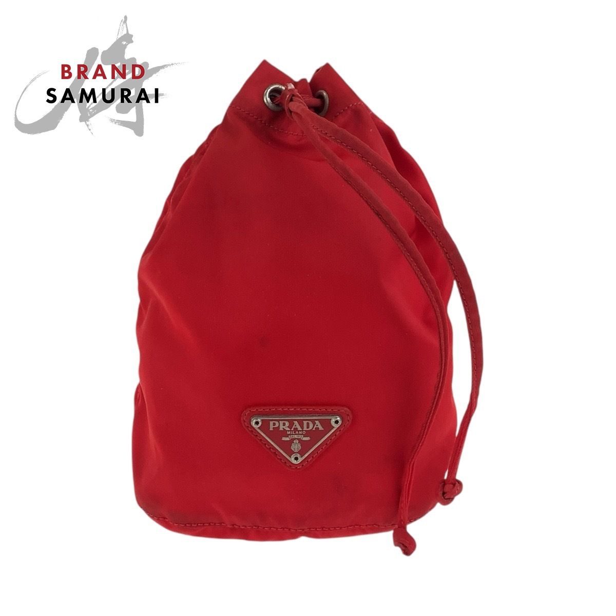 PRADA プラダ テスート 三角ロゴプレート レッド シルバー金具 ポーチ アクセサリーポーチ レディース 505576